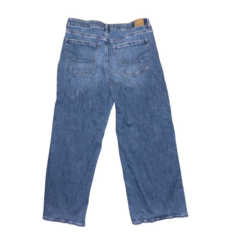 American Eagle Super High-Rise Baggy Wide Leg Jeans Medium Wash Blue 14 Regular - Picture 3 of 6